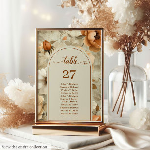 Elegant Boho Terracotta Ivory Sage Floral Wedding Table Number