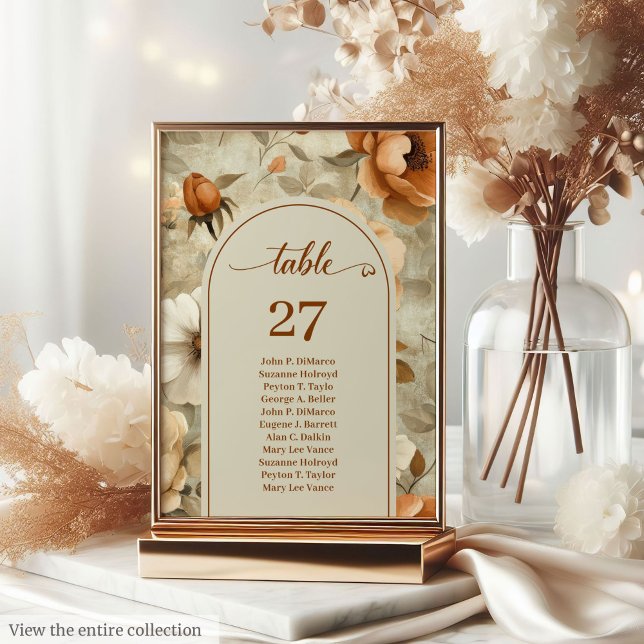 Elegant Boho Terracotta Ivory Sage Floral Wedding  Table Number (Elegant Boho Terracotta Ivory Sage Floral Wedding Table Number

)