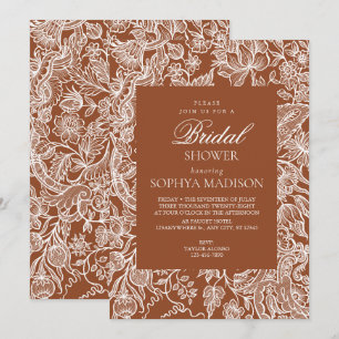 Elegant Boho Terracotta Line Art Wildflower Invitation
