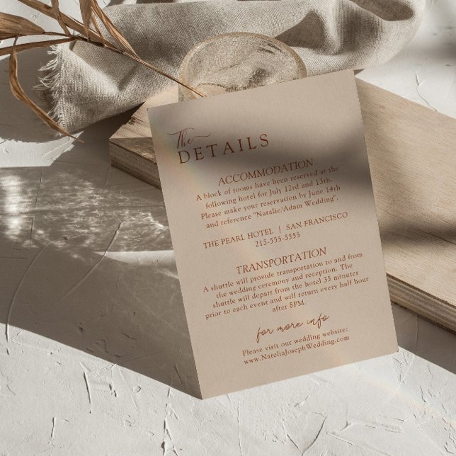 Elegant Boho Terracotta Modern Wedding Details Enclosure Card (Creator Uploaded)