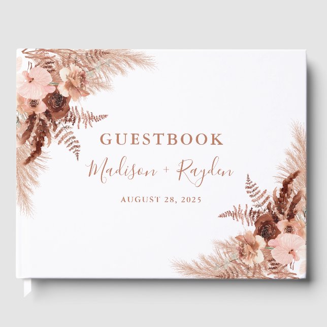 Elegant Boho Terracotta Pampas Grass Wedding  Guest Book (Front)