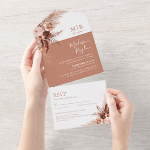 Elegant Boho Terracotta Pampas Wedding All In One Invitation