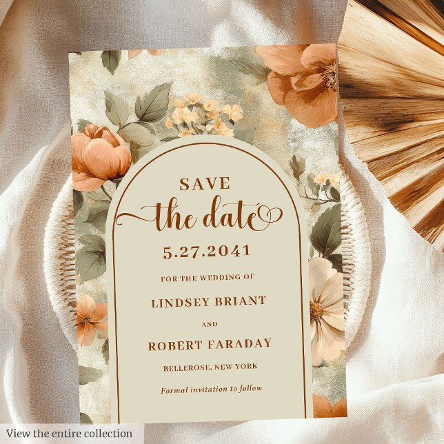 Elegant Boho Terracotta Sage Floral Save The Date Invitation (Elegant Boho Terracotta Sage Floral Save The Date)