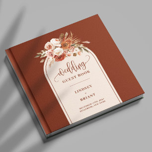 Elegant Boho Terracotta Sage Pampas Grass Floral Guest Book