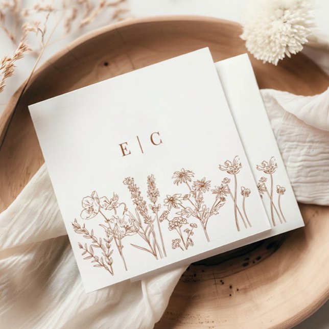 Elegant Boho Terracotta Wildflower Initial Wedding Napkin (Creator Uploaded)
