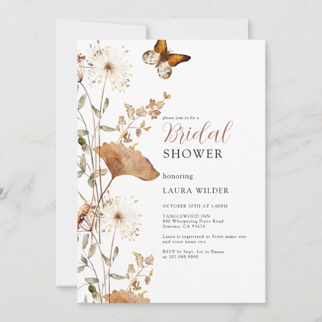 Elegant Boho Terracotta Wildflowers Bridal Shower Invitation (Front)