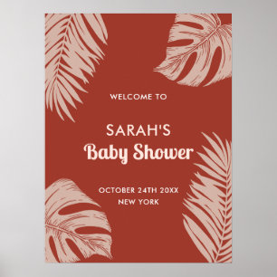 Elegant Boho Tropical Leaves Baby Shower Welcome  Poster