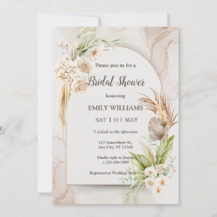 Elegant Boho Tropical Pampas Grass Bridal Shower Invitation