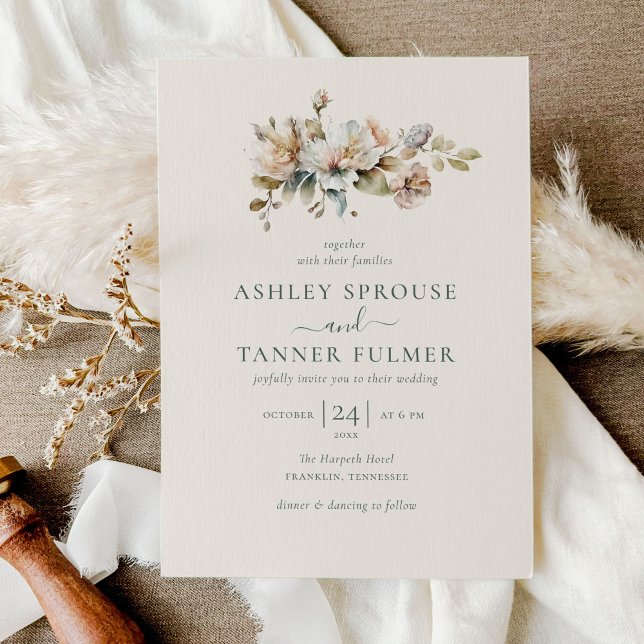 Elegant Boho Vintage Floral Botanical Wedding Invitation (Creator Uploaded)
