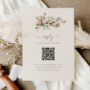 Elegant Boho Vintage Floral QR Code Wedding RSVP Card