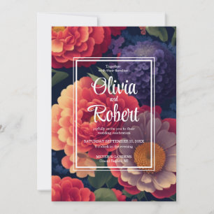 Elegant boho vintage orange red purple floral invitation