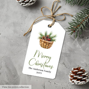 Elegant Boho Watercolor Botanical Xmas Gift Tag