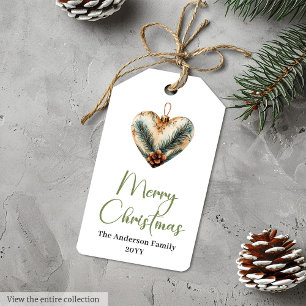 Elegant Boho Watercolor Cozy Pine Wreath Christmas Gift Tags