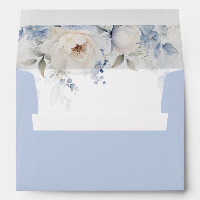 Elegant Boho Watercolor Dusty Blue Floral Wedding Envelope (Back (Bottom))