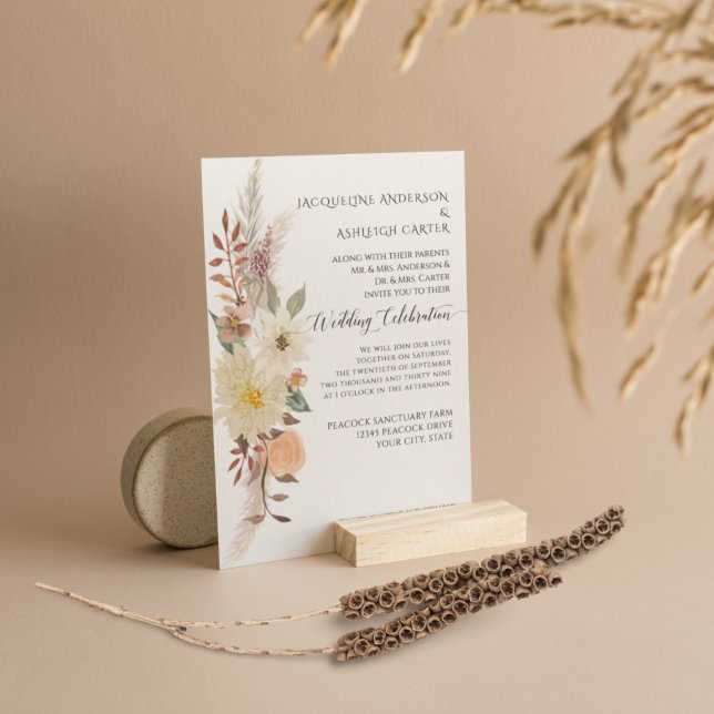 Elegant BOHO Watercolor Fall Floral Pampas Grass Invitation (Creator Uploaded)