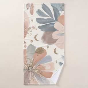 Elegant Boho Watercolor Floral Bathroom Towel Set