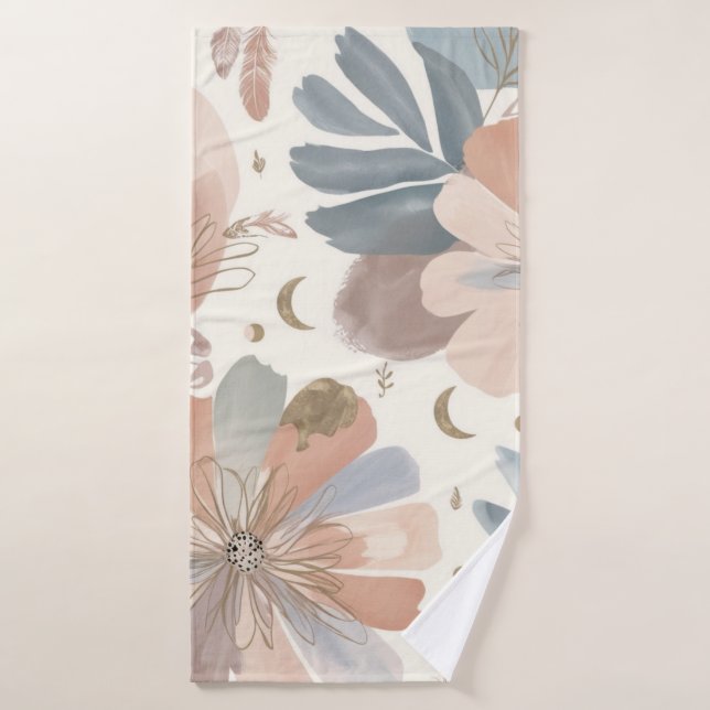 Elegant Boho Watercolor Floral Bathroom Towel Set (Bath Towel)
