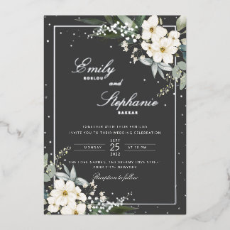Elegant Boho Watercolor Floral Black Gold Wedding 
