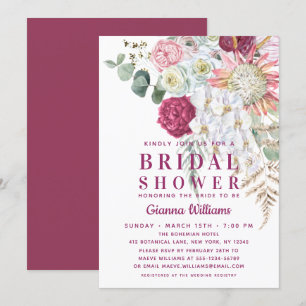 Elegant Boho Watercolor Floral Bridal Shower Invitation