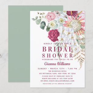 Elegant Boho Watercolor Floral Bridal Shower Invitation