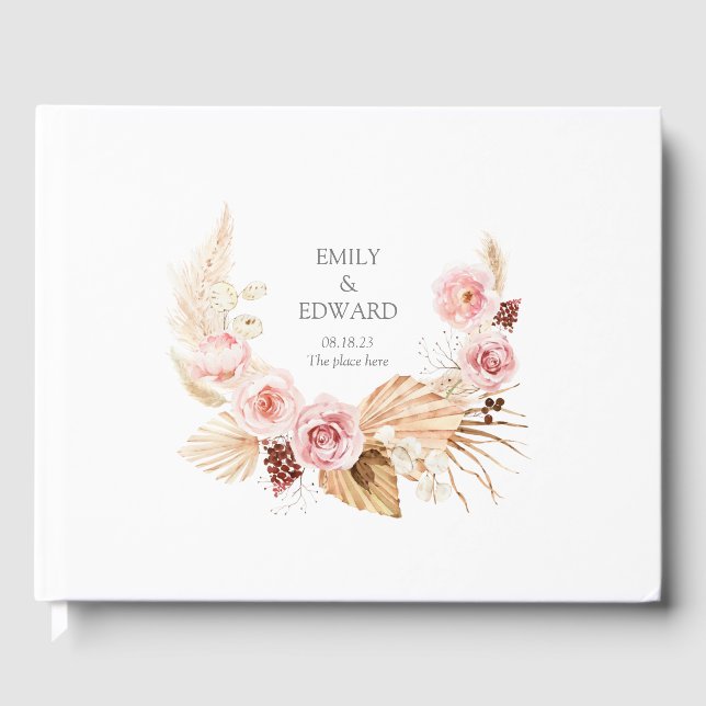 Elegant Boho Watercolor FLoral Wedding Guest book (Front)