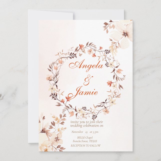 ELEGANT BOHO WATERCOLOR  FLORAL WEDDING INVITATION (Front)