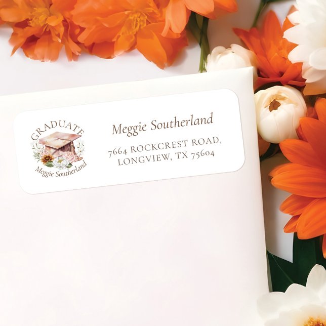 Elegant Boho Watercolor Florals Graduation Cap (Elegant Boho Watercolor Florals Graduation Cap Label)