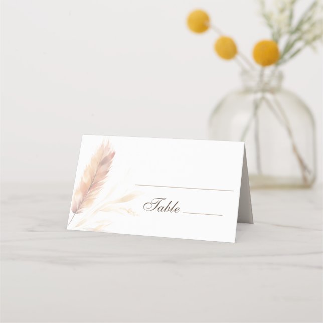 Elegant Boho Watercolor Pampas Fall Wedding Place Card (Front)