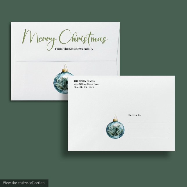 Elegant Boho Watercolor Pine Wreath Xmas Envelope (Elegant Boho Watercolor Pine Wreath Envelope)