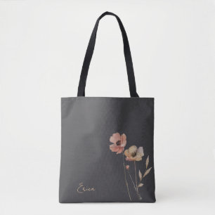 Elegant Boho Watercolor Wildflower Moody Blush Tote Bag