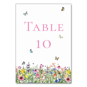 Elegant Boho Watercolor Wildflowers Wedding Table Number