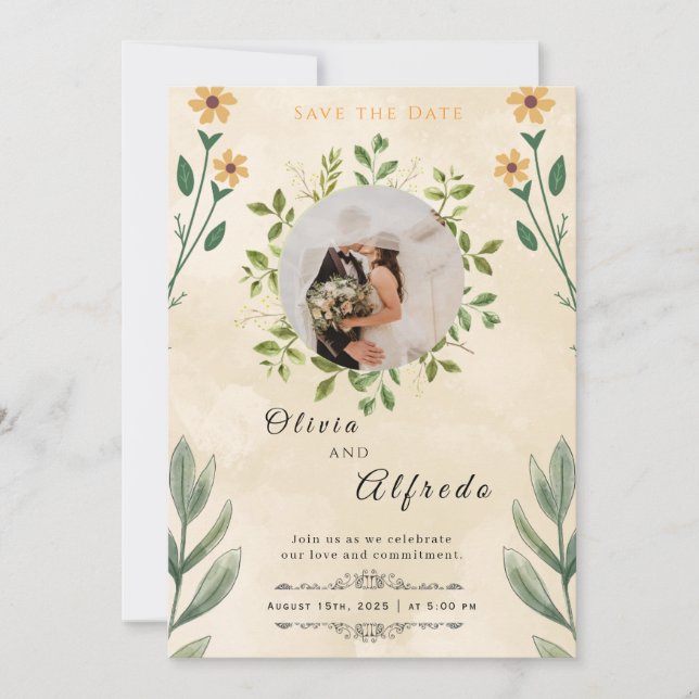 Elegant Boho Wedding Invitation – PersonInvitation (Front)