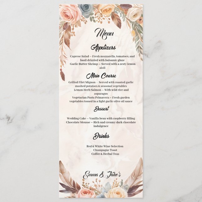 Elegant Boho Wedding Menu (Front)