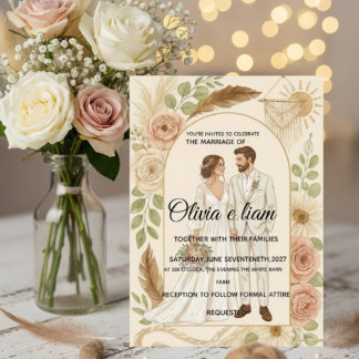 Elegant Boho Wedding Stationery Suite - Olivia & L Card
