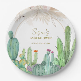 Elegant Boho Western Cactus Arch Baby Shower Paper Plate
