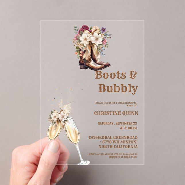 Elegant Boho Western Cowboy Bridal Shower Acrylic Invitations (Insitu (Handheld))