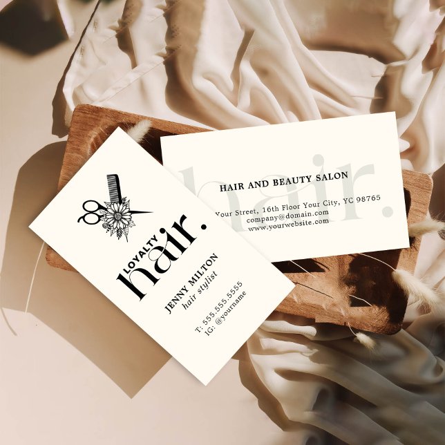 Elegant Boho White Black Scissors Hair Stylist Business Card (Creator Uploaded)