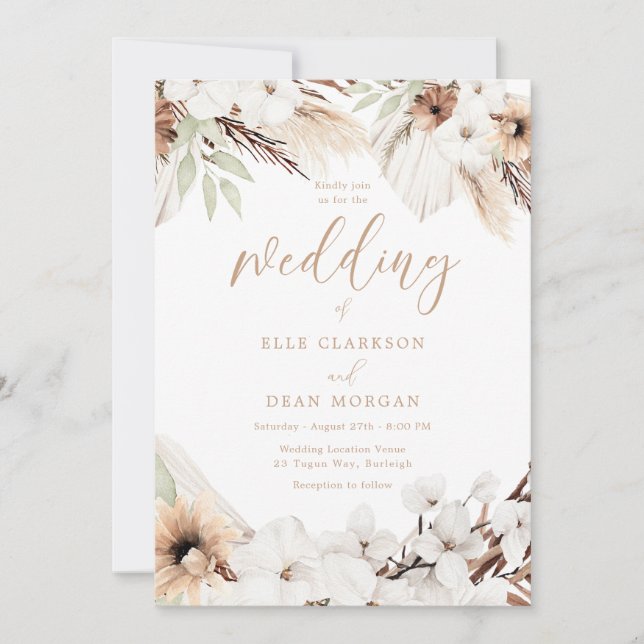 Elegant Boho White Floral All Seasons Wedding Invitation (Front)
