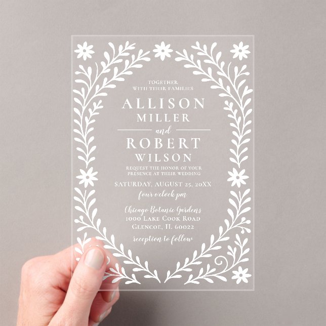 Elegant Boho White Floral Wedding Acrylic Invitations (Insitu (Handheld))