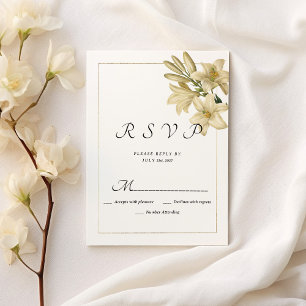 Elegant boho white gold floral lily RSVP Invitation