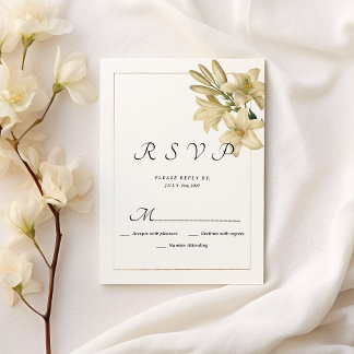 Elegant boho white gold floral lily RSVP Invitation