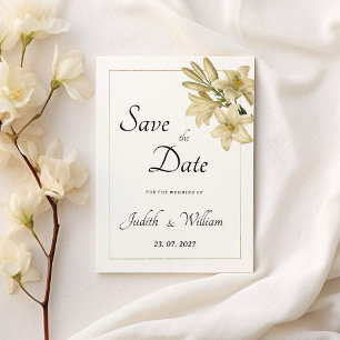 Elegant boho white gold floral lily Save the Date Invitation