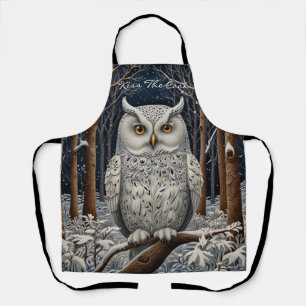 Elegant boho white owl woodland winter forest apron