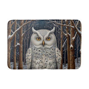 Elegant boho white owl woodland winter forest bath mat