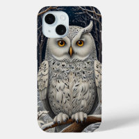 Elegant boho white owl woodland winter forest