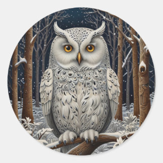 Elegant boho white owl woodland winter forest classic round sticker