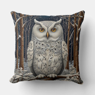 Elegant boho white owl woodland winter forest cushion