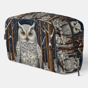 Elegant boho white owl woodland winter forest dopp kit