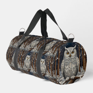 Elegant boho white owl woodland winter forest duffle bag