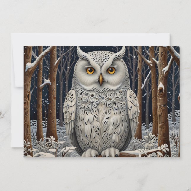Elegant boho white owl woodland winter forest invitation (Front)